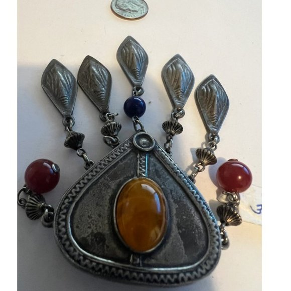 BEN AMUN Vintage NWT Silver and Stone Brooch Pin Pendant 1980's - Picture 4 of 5